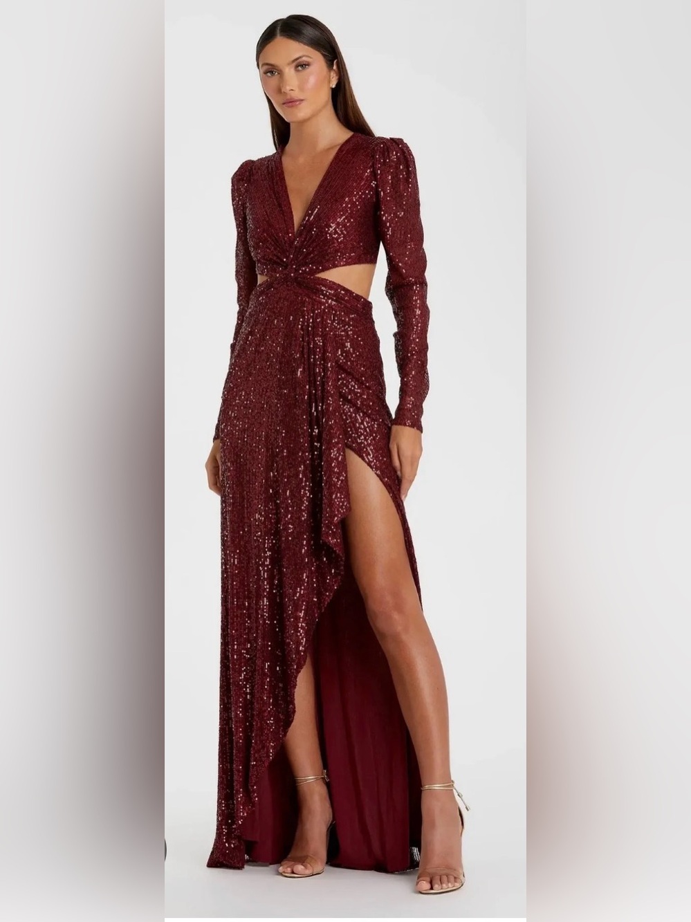Mac Duggal Burgundy Sequined High-Low Evening Gown